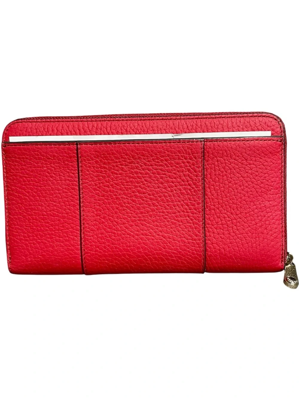 Henri Bendel Red Pebbled Leather Continental Zip Around Organizer Wallet NEW - Picture 3 of 11